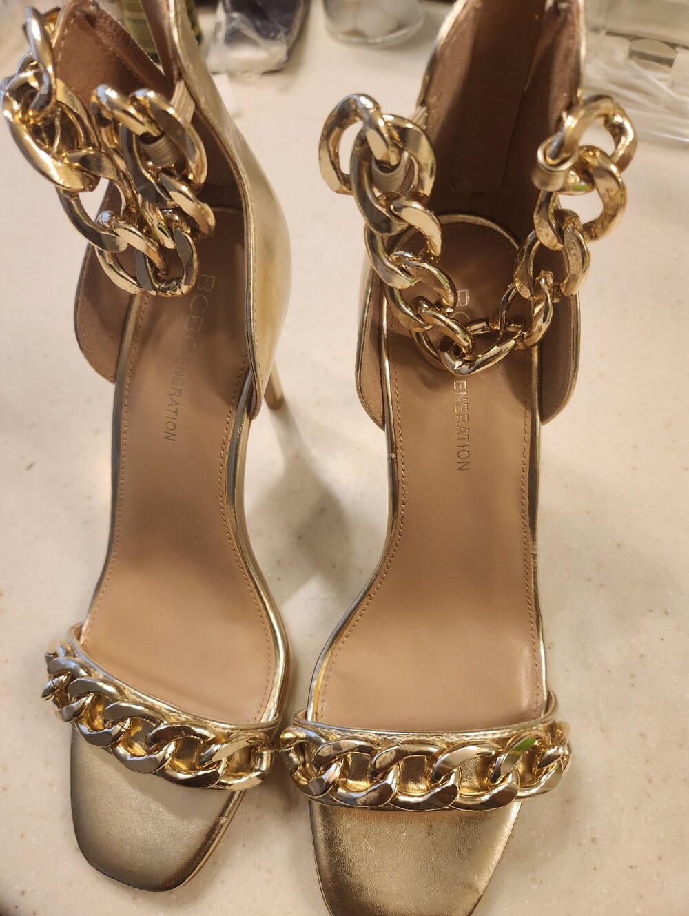 AEROSOLES Gold Chain-Link Ankle Strap Heels